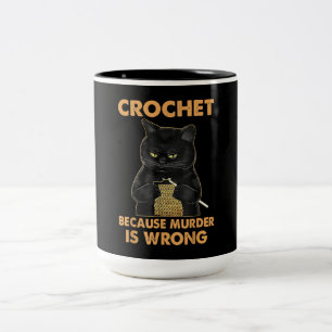 Crochet omdat Murder een verkeerde zwarte kat is Tweekleurige Koffiemok