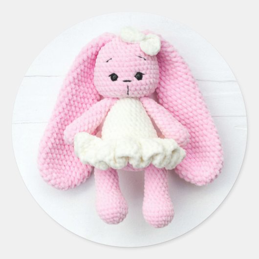 Crochet Pink Bunny Baby Art Ronde Sticker (Voorkant)
