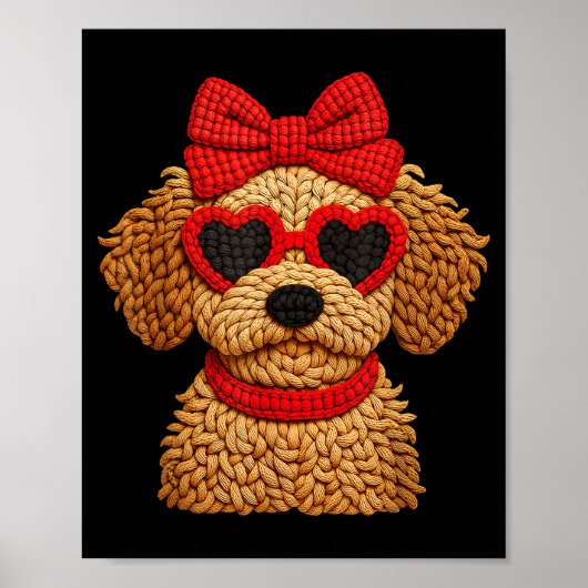 Crochet Puppy Heart Sungles Red Bow Valentines Day Poster (Voorkant)