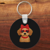 Crochet Puppy Heart Sungles Red Bow Valentines Day Sleutelhanger (Voorkant)