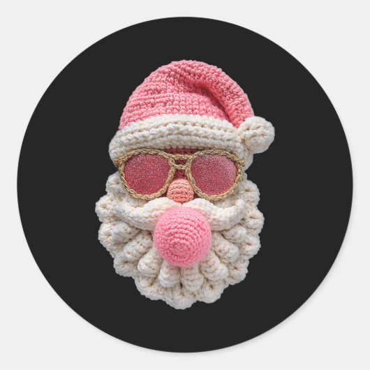 Crochet Santa Blowing Bubble Gum Christmas Girly K Ronde Sticker (Voorkant)