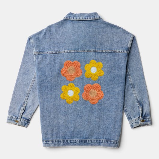 Crochet-Style Flowers – Elegant Handmade Look Denim Jacket (Achterkant)