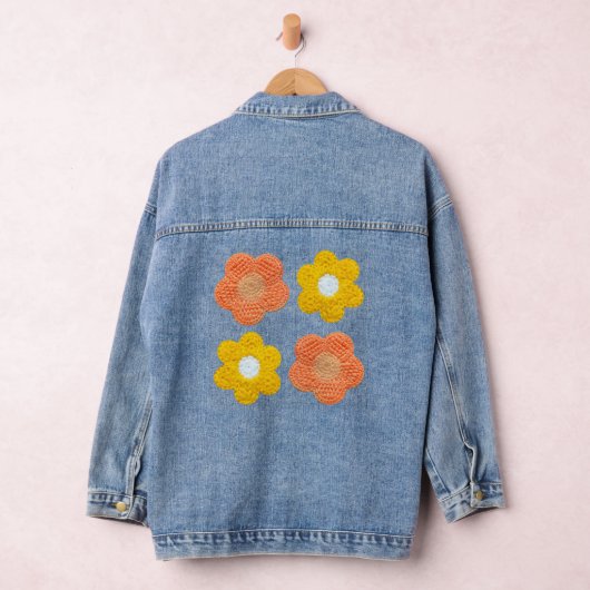 Crochet-Style Flowers – Elegant Handmade Look Denim Jacket (Hangar)