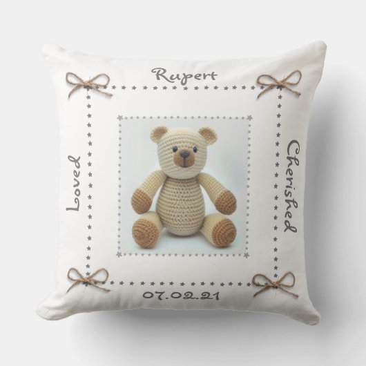 Crochet Teddy Bear baby Nursery Cushion Custom Kussen (Voorkant)