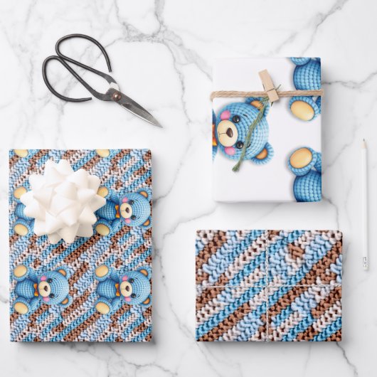 Crochet Teddy Bear Baby Shower Inpakpapier Vel (Voorkant)