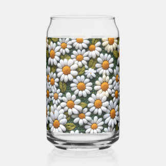 Crochet White Daisies Spring Wildflowers Blikvorm Glas