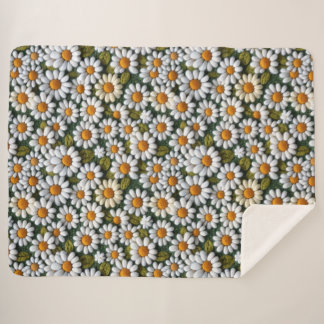 Crochet White Daisies Spring Wildflowers Sherpa Deken