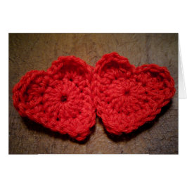 Crochet Yarn Hearts on Wood Handmade