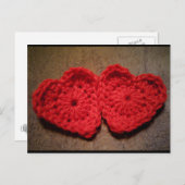 Crochet Yarn Hearts on Wood Handmade Briefkaart (Voorkant / Achterkant)