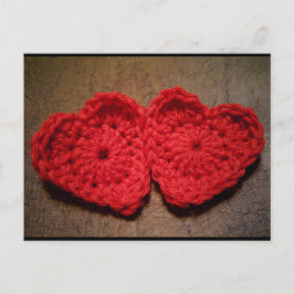 Crochet Yarn Hearts on Wood Handmade Briefkaart