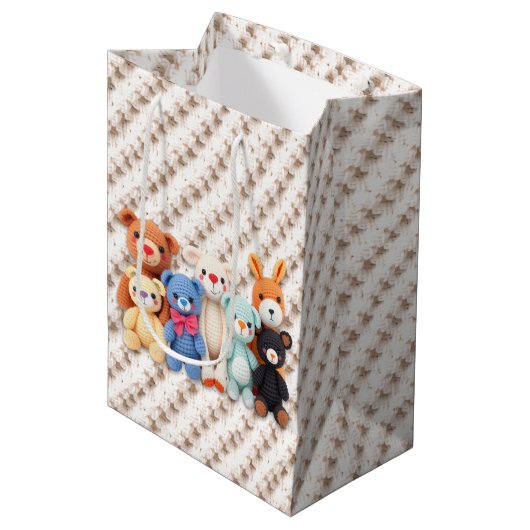 Crocheted Stuffed Animals Blue and Yellow Medium Cadeauzakje (Voorkant Gekanteld)