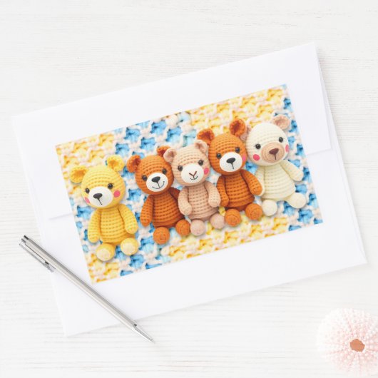 Crocheted Stuffed Animals Blue and Yellow Rechthoekige Sticker (Envelop)
