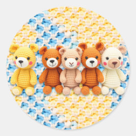 Crocheted Stuffed Animals Blue and Yellow Ronde Sticker