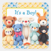 Crocheted Stuffed Animals | It's a Boy Vierkante Sticker (Voorkant)