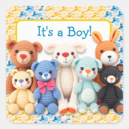 Crocheted Stuffed Animals | It's a Boy Vierkante Sticker