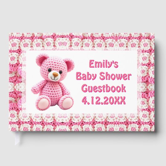  Crocheted Teddy Bear Girl's Baby Shower Gastenboek (Voorkant)