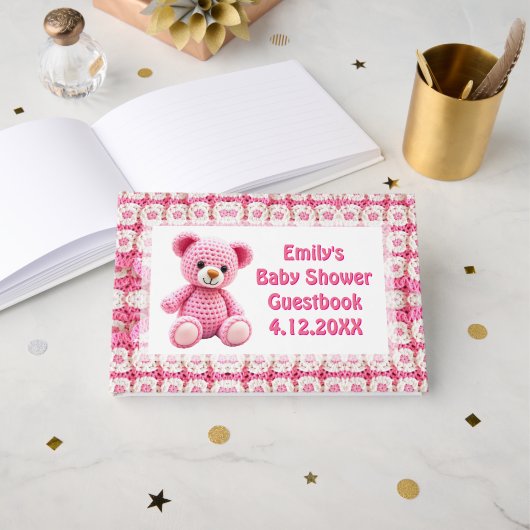  Crocheted Teddy Bear Girl's Baby Shower Gastenboek (Voorkant open)