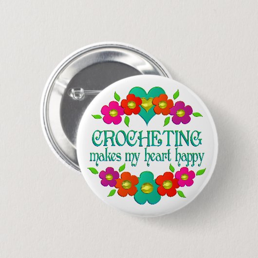 Crocheting Heart Happy Ronde Button 5,7 Cm (Voorkant /achterkant)