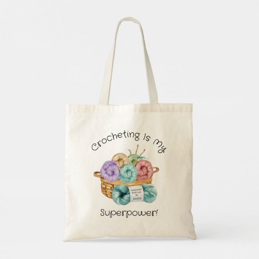 Crocheting is Mijn Superpower gepersonaliseerd Tote Bag (Achterkant)