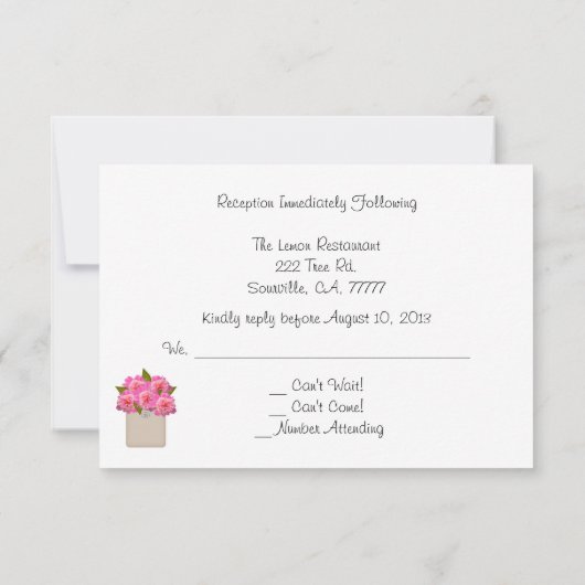 Crock Of Peonies Huwelijksreceptie RSVP Kaart (Achterkant)