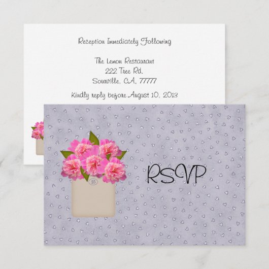 Crock Of Peonies Huwelijksreceptie RSVP Kaart (Voorkant / Achterkant)
