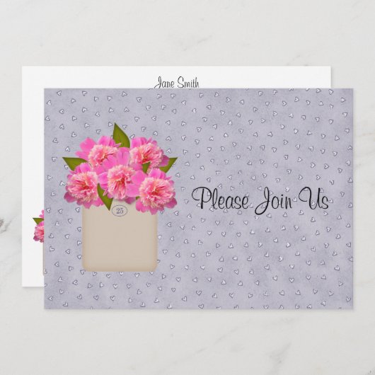 Crock of Peonies Wedding Invitation Kaart (Voorkant / Achterkant)