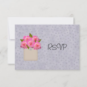 Crock of Peonies Wedding Reception RSVP Kaart