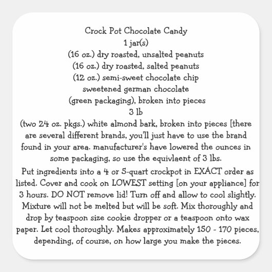 CROCK POT CHOC. SNOEP STICKERS RECEPT (Voorkant)