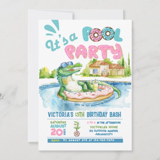 Croco-Donut Pool Party uitnodiging (Voorkant)