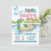 Croco-Donut Pool Party uitnodiging (Staand voorkant)