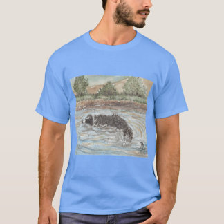 Crococollie Border Collie Dog in the Water funny T-shirt