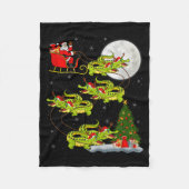 Crocodile Alligators Santa Sleigh Flying Funny Chr Fleece Deken (Voorkant)