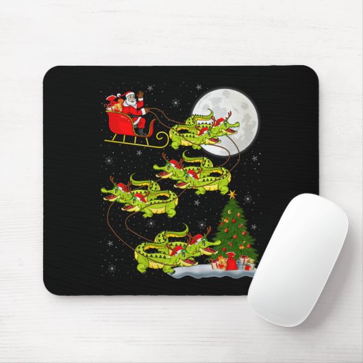 Crocodile Alligators Santa Sleigh Flying Funny Chr Muismat (Met muis)