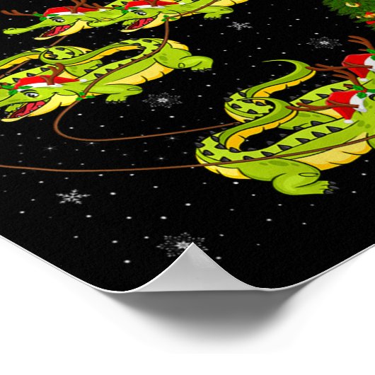 Crocodile Alligators Santa Sleigh Flying Funny Chr Poster (Hoek)