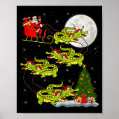 Crocodile Alligators Santa Sleigh Flying Funny Chr Poster (Voorkant)