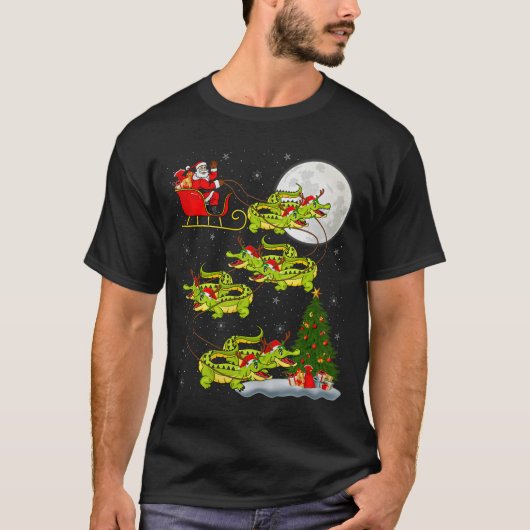 Crocodile Alligators Santa Sleigh Flying Funny Chr T-shirt (Voorkant)