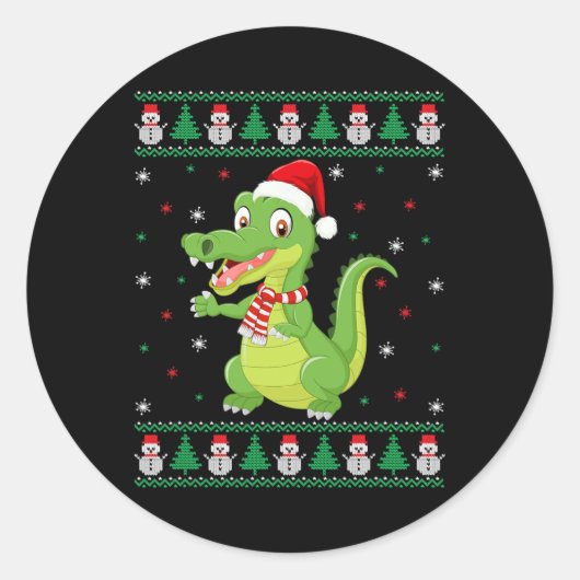 Crocodile Animal Matching Family Ugly Christmas SW Ronde Sticker (Voorkant)