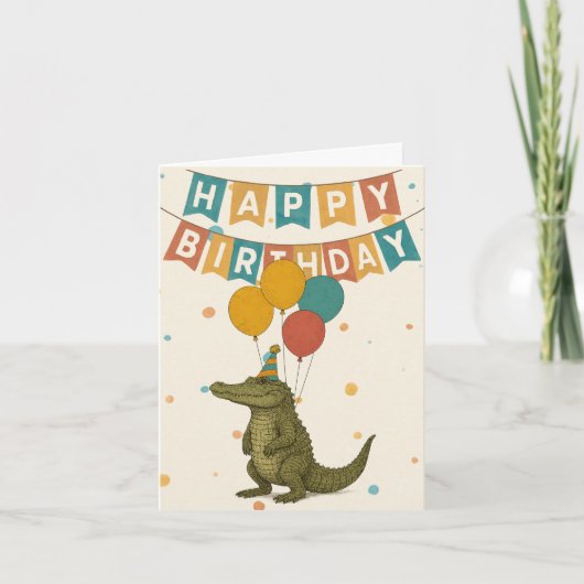 Crocodile Birthday Kaart – Fun Party Animal (Voorkant)