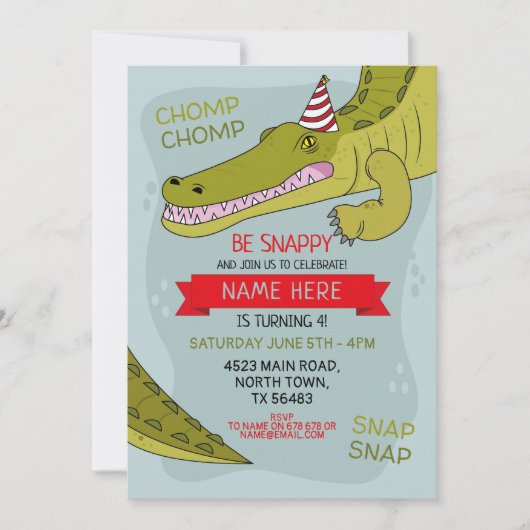Crocodile Birthday Party Croc Alligator Swamp Kaart (Voorkant)