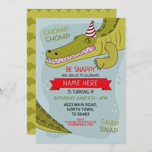 Crocodile Birthday Party Croc Alligator Swamp Kaart (Voorkant / Achterkant)