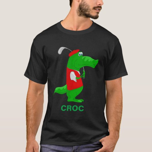 Crocodile Cartoon Golfer Persoonlijke naam T-shirt (Voorkant)