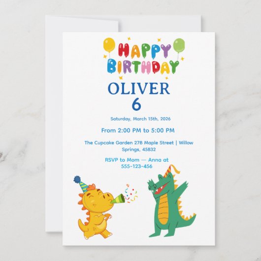 Crocodile & Hippo Birthday Invitation  Kaart (Voorkant)