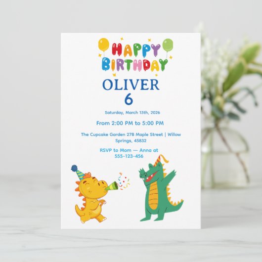 Crocodile & Hippo Birthday Invitation  Kaart (Staand voorkant)