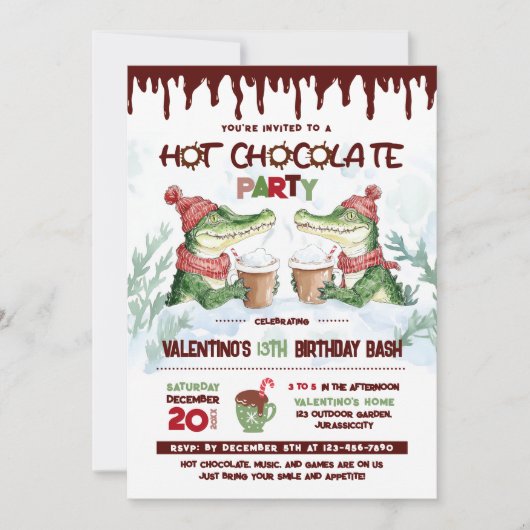 Crocodile Hot Chocolate Party Verjaardag Uitnodigi Kaart (Voorkant)