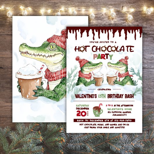 Crocodile Hot Chocolate Party Verjaardag Uitnodigi Kaart