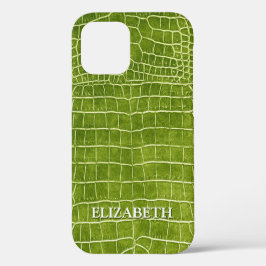 Crocodile Lime Green Faux Leather Personaliseer Na Case-Mate iPhone Case