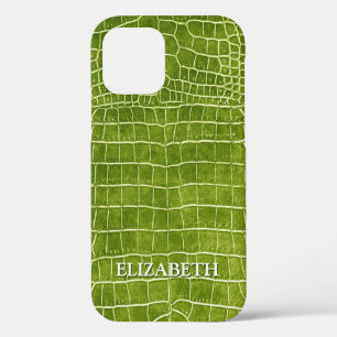 Crocodile Lime Green Faux Leather Personaliseer Na Case-Mate iPhone Case