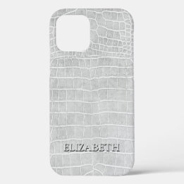 Crocodile Pearl Grey Faux Leather Personalize Name Case-Mate iPhone Case