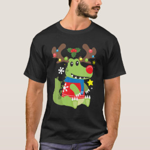 Crocodile Reindeer Funny Cute Boy Kerstmis T-shirt