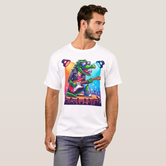 Crocodile rockstar coole kunst t-shirt (Voorkant volledig)